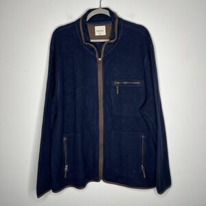WoolOvers Jacket Mens 2XL Navy Brown Full Zip Organic Cotton Fleece Pockets
